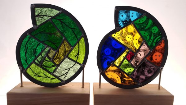Timber mounted hand painted Ammonite - Emerald Spiral - Image 2