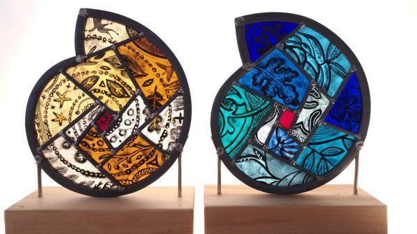 Timber mounted hand painted Ammonite - Blue Mystery - Image 3