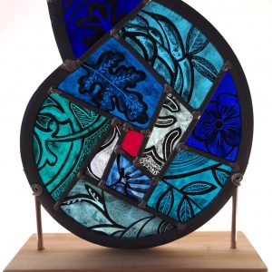 Timber mounted hand painted Ammonite - Blue Mystery