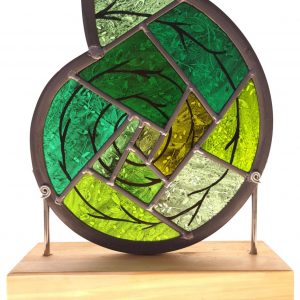 Timber mounted hand painted Ammonite - Emerald Spiral