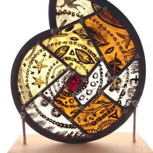 Timber mounted hand painted Ammonite - Gorgeous Golden