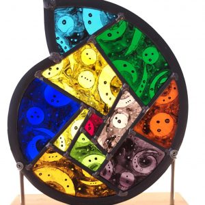 Timber mounted hand painted Ammonite - Seeing Spots
