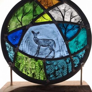 Circular Timber Mounted panel - Shy Deer